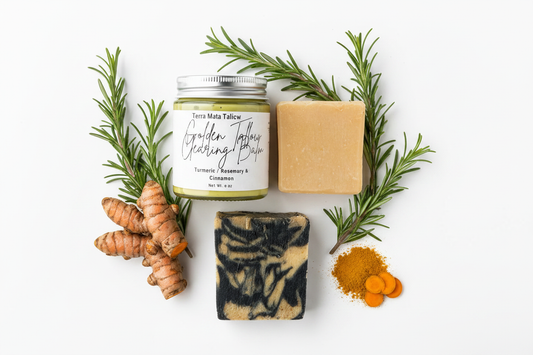 Charcoal Turmeric Soap, Plain Turmeric Soap & Golden Clearing Balm Bundle
