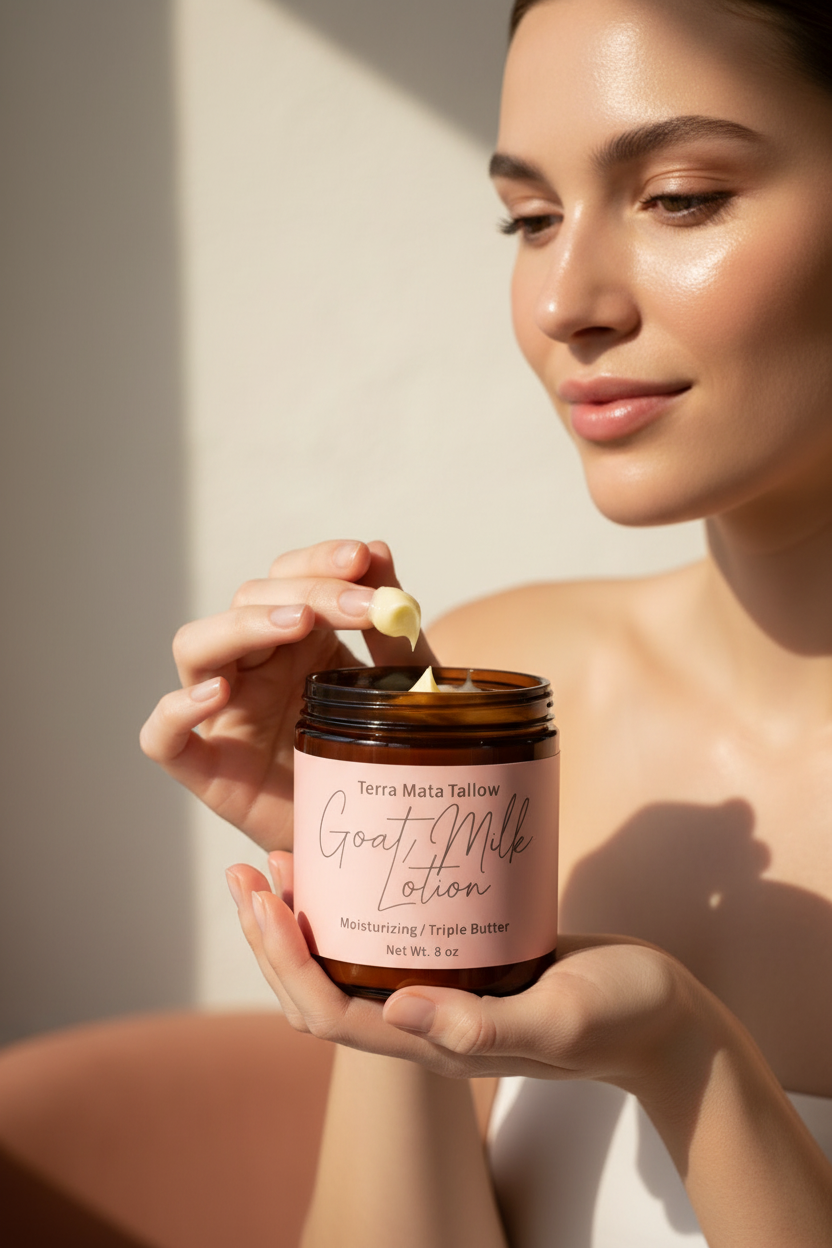 Goat Milk Lotion clear label lifestyle shot