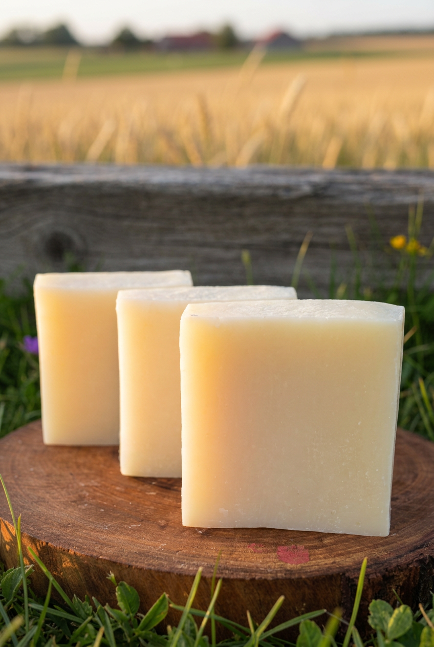 Prominent soap bars in a close-up country setting