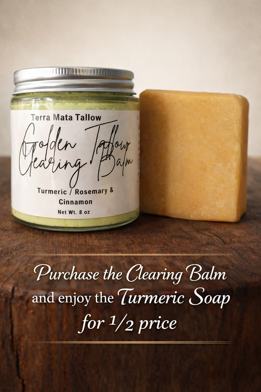 golden tallow clearing balm and tallow turmeric soap