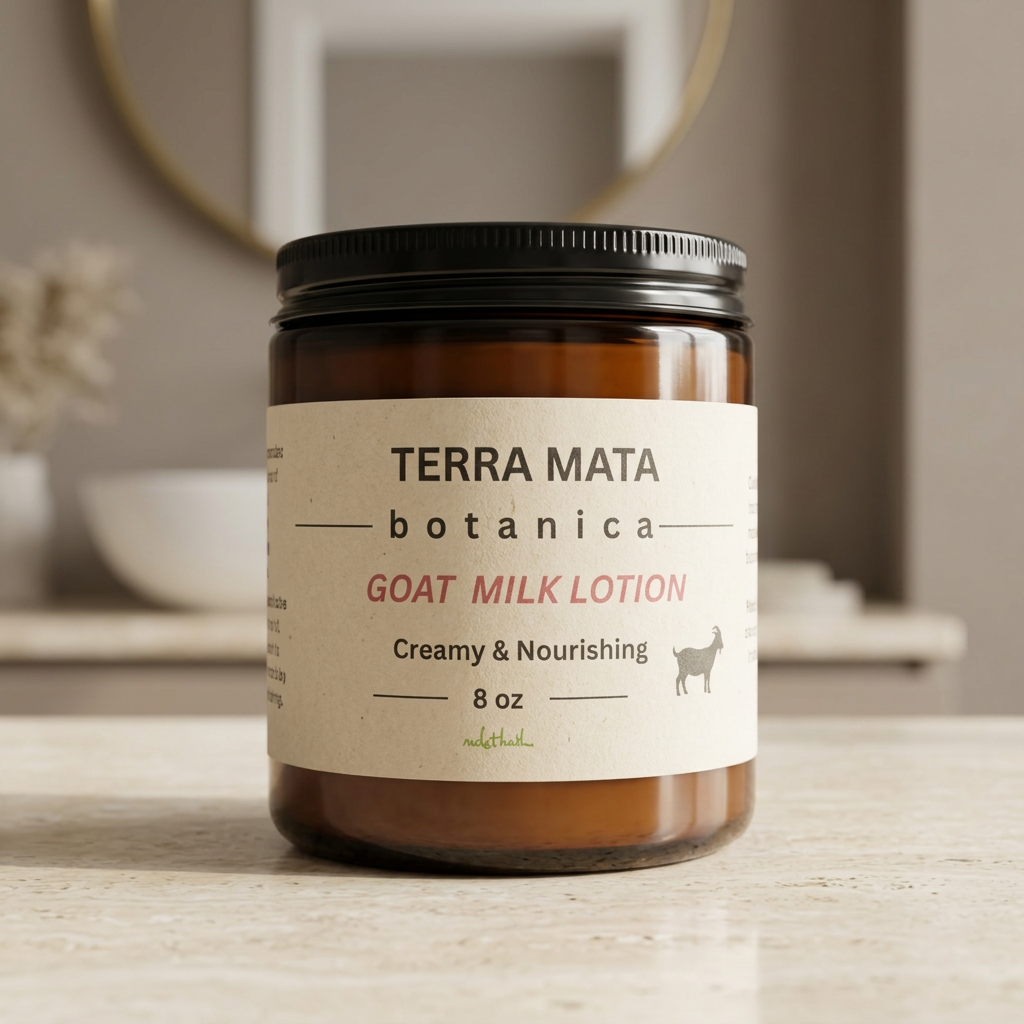 Terra Mata Botanica jar prominently displayed on a bathroom vanity